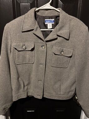 Pendleton Gray Wool Button-Front Crop Blazer